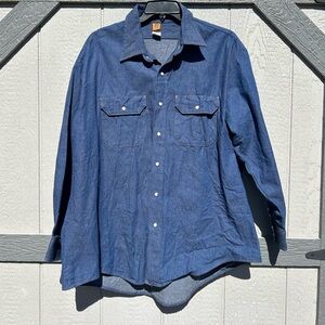 Big Ben Blue Denim Snap Button Western Work Shirt Long Sleeve